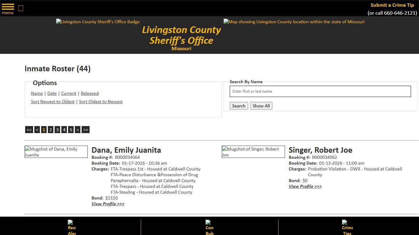 Inmate Roster - Current Inmates Booking Date Descending - Livingston County Missouri Sheriff